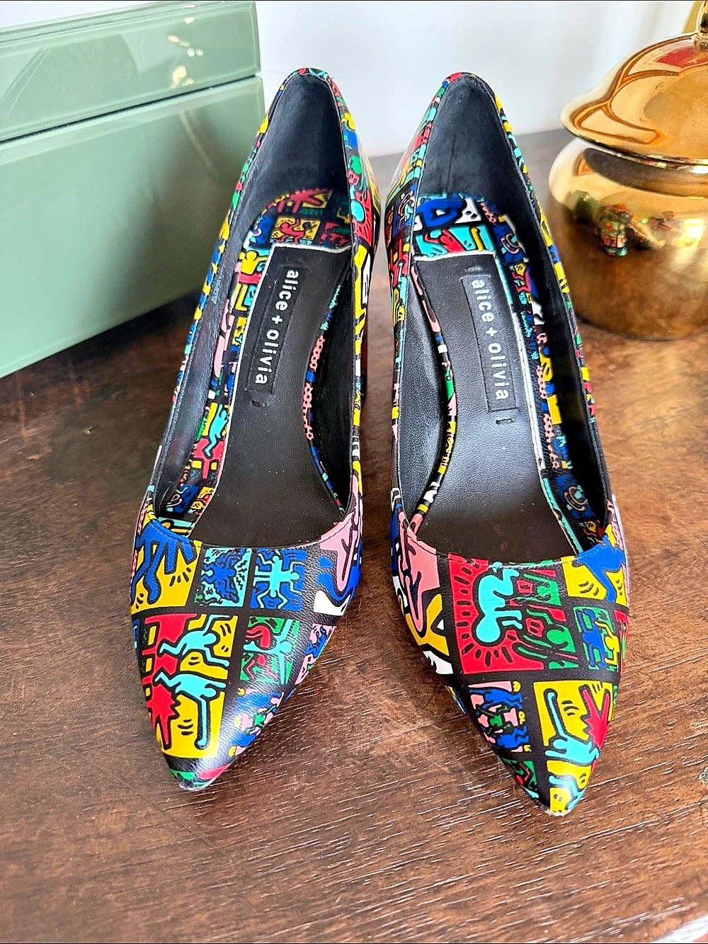 alice + olivia Keith Haring Print Leather Pumps Multicolor & Black US 6.5